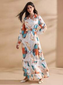 Graceveil Women Modest Fashion Tie Dye Pattern Long Abaya Dress