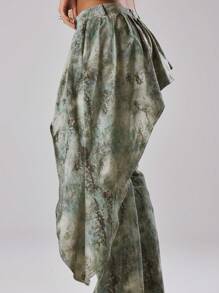 MUSERA Flare Print Jeans With Asymmetrical Frill Overlay Skirt Summer Holiday Vacation Ibiza Festival Rave Cool Girl Shipwrecked Concert Spring - Multicolor - View 5