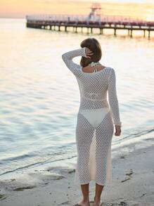 Aralina Vestido largo de ganchillo perfecto para festivales de verano y atuendos de playa - Blanco - Ver 2