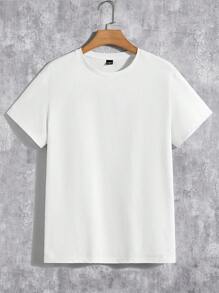 Manfinity Homme 轮廓线印花男式白色T恤和黑色短裤套装，休闲时尚 - 黑與白 - 查看 5