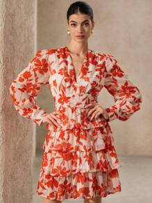 Aveloria Modichic 女士植物印花多层荷叶边下摆连衣裙度假装女士 - 彩色 - 查看 5