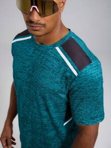 Manfinity Sport Polished Conjunto deportivo casual de verano para hombre con cuello redondo y hombros en contraste, ropa para hacer ejercicio y correr