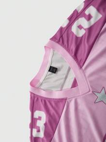 ROMWE MEN Prep Men's Casual Short Sleeve T-Shirt With Numeric Pattern And Ice Hockey Rhinestone Effect - Pink - View 7