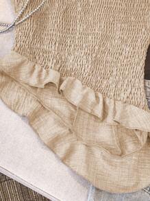 GlowEve 1 件女士优雅不对称荷叶边吊带背心 - 卡其色 - 查看 5