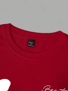 Chillumni 男士休闲花卉字母印花 T 恤，夏季 - 紅色 - 查看 4