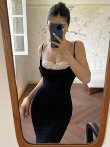 DAZY Women Black Elegant Sexy Fitted Spaghetti Strap Dress ,Bodycon Dress - Black - View 1