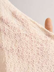 Bohemela Áo ba lỗ nữ dệt kim ren màu trơn bó sát - Màu be - Xem 8