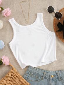 Sundraya Women's Coconut Tree Embroidered Slim Fit Cropped Tank Top - White - View 2