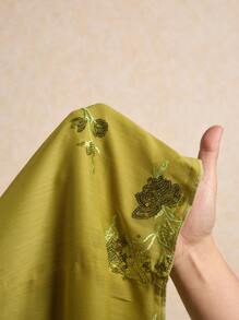 Elaquor Plus Size Elegant Sequin Floral Embroidered A-Line Skirt, Summer - Green - View 7