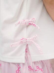 SHEIN 2 Pcs Girl Casual Plain T-Shirt With Strawberry Print And Shorts Set, Comfortable & Simple - White - View 4