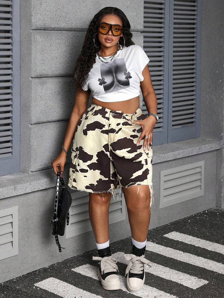 Slaydiva Plus Size Women's Denim Shorts Shorts For Women Jean Shorts Loose Workwear Shorts Cotton Camouflage Loose Shorts, Western Wear Women - Multicolor - View 4