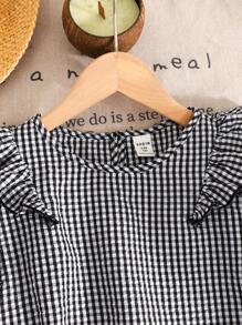 SHEIN LMoss Kids Tween Girl 2pcs Set Casual Minimalist Comfortable Round Neck Ruffle Blouse And Pants - Black and White - View 5