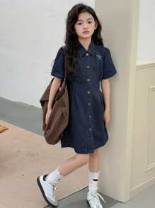 Dazy Kids 青少年女孩牛仔连衣裙 - 深色水洗藍 - 查看 4