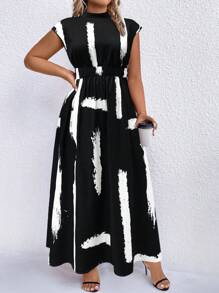 EMERY ROSE Plus Polka Dot Print Mock Neck Dress Maxi Women Outfit