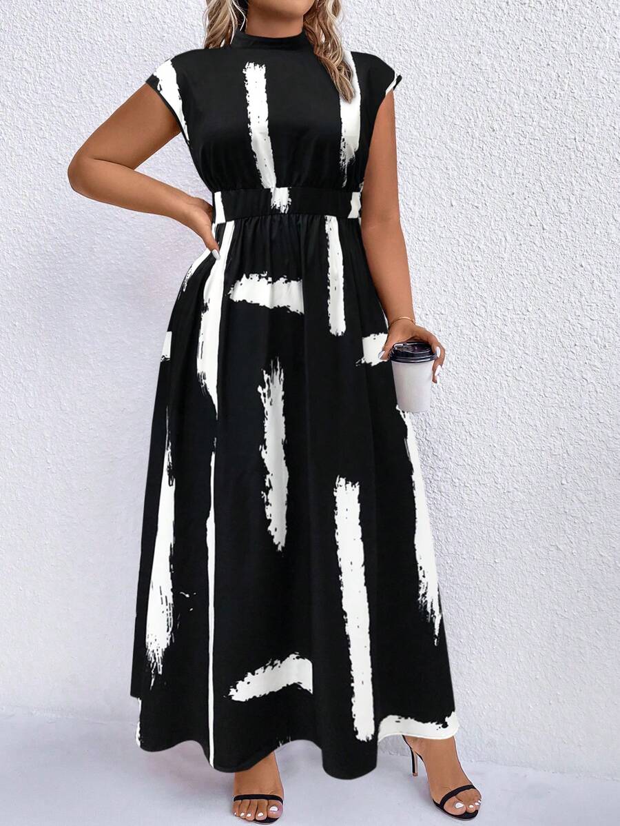 EMERY ROSE Plus Polka Dot Print Mock Neck Dress Maxi Women Outfit