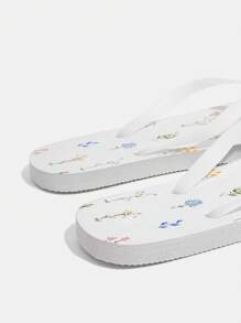 CUCCOO 心形印花平底沙滩人字拖鞋，室内外均可穿着 - 白色 - 查看 5