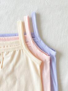 少女6件套文胸内裤套装，简约可爱纯色吊带背心和短裤内衣套装 - 彩色 - 查看 3