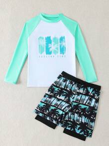Tween Boys Slim Fit Rash Guard & Swimming Trunks Set - Multicolor - View 5