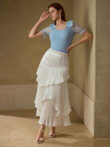 MOTF PREMIUM CAMISETA CON DETALLES DE LAZO Y MALLA DE CONTRASTE - Azul - Ver 5