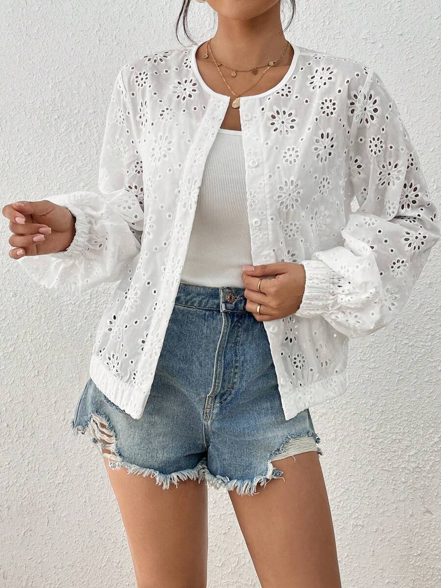 SHEIN LUNE 女式刺绣轻便休闲夹克 - 白色 - 查看 1