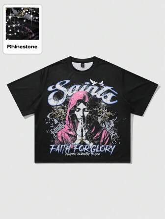 Street Life T-shirt à manches courtes pour homme, style casual de rue, imprimé de silhouette et slogan, pour l'été