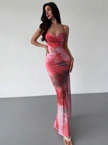 Firerie Váy Maxi hở lưng ôm sát, đơn giản, nhiều màu, họa tiết in hình bãi biển, chụp ảnh du lịch cho nữ, mùa hè - Nhiều màu - Xem 4