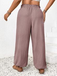 SHEIN Frenchy Plus Size Women Solid Color Ruffle Hem Drawstring Loose Pants,Summer Pants - Mocha Brown - View 7