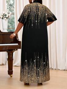 SHEIN Lady 春夏优雅端庄通勤办公室彩色梭织长短袖大码套装女士夏季服装女士夏季连衣裙女士办公室服装女士节日服装 - 彩色 - 查看 2