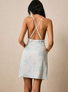 Poéselle 女士花卉亮片垂坠领吊带裙 - 藍色 - 查看 8