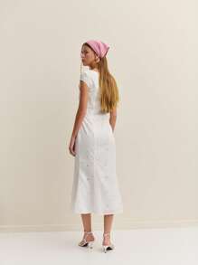 Nöista Váy Midi đi nghỉ mùa xuân trang phục châu Âu thanh lịch, váy tốt nghiệp màu trắng phong cách ngày lễ váy bó lãng mạn cho phụ nữ váy trắng sang trọng thanh lịch - trắng - Xem 2