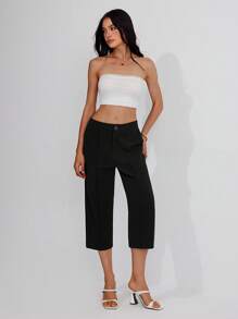 Roylia Women's Casual Capri Pants, American Style Commuting Capri Straight Leg Capri Pants, Summer - Black - View 5