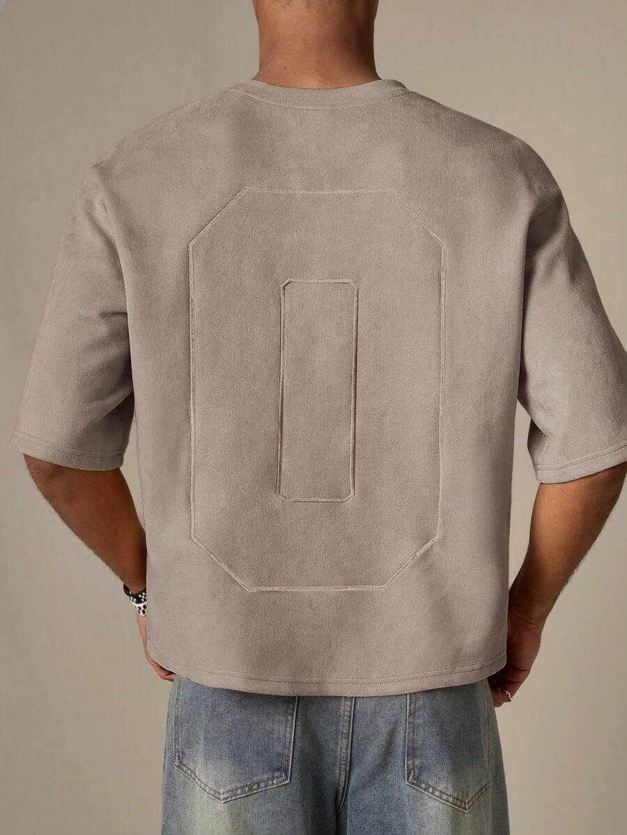 SWAVVY 男士针织时尚休闲日常年轻宽松数字刺绣短袖 T 恤，夏季、学校、秋季 - 棕色 - 查看 1