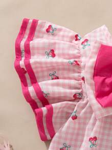 SHEIN 2 pièces/set Top à manches courtes avec imprimé cerise et nœud, et short pour jeunes filles, style mignon pour l'été - Multicolore - Voir 4