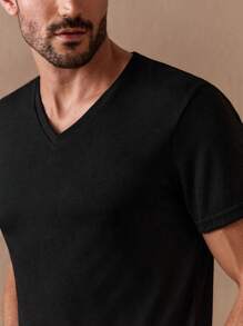 HIMLAND Men Solid V Neck Tee, Summer - Black - View 5
