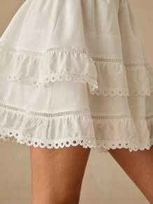 Enchnt Spring/Summer Romantic Women's White Elastic Waist Double-Layer Lace Hem Short Skirt, Casual&Comfortable For Birthday&Holiday Party&Sweet Date&Daily Commuting&Graduation&Vacation&Wedding Season Essential,Summer Versatile,Concert,Easter, - White - View 3