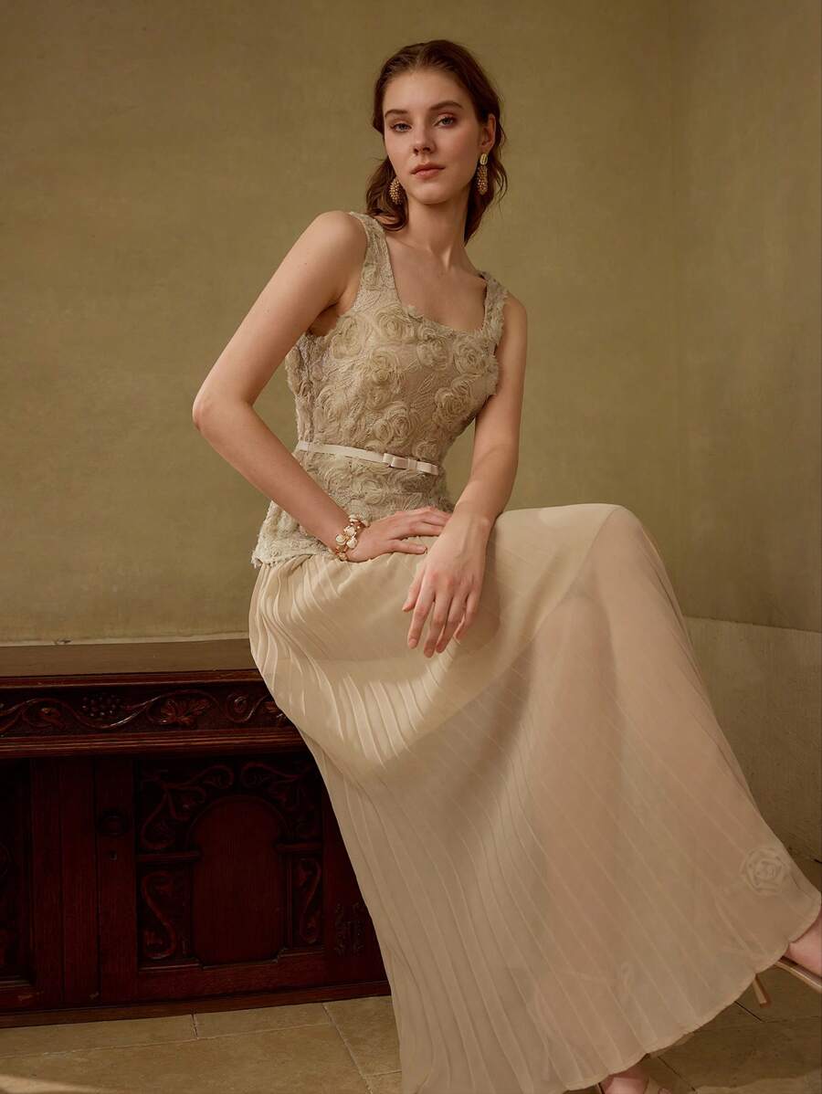 MOTF PREMIUM 3D花卉褶饰连衣裙 - 黃色 - 查看 1