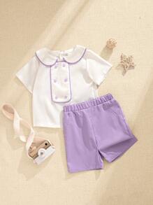 SHEIN 2 Stücke/Set Baby Jungen Lässig Poloshirt & Hosen Set, Sommer