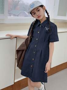 Dazy Kids 青少年女孩牛仔连衣裙 - 深色水洗藍 - 查看 5