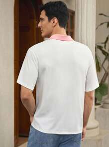 Manfinity VCAY Men's Casual Knit Letter Embroidered Loose Raglan Short Sleeve Polo Shirt - Multicolor - View 6