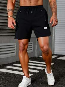 RueChic Shorts de moda de estilo regular con bolsillo con cremallera y cintura con cordón para hombre, regalo para el novio