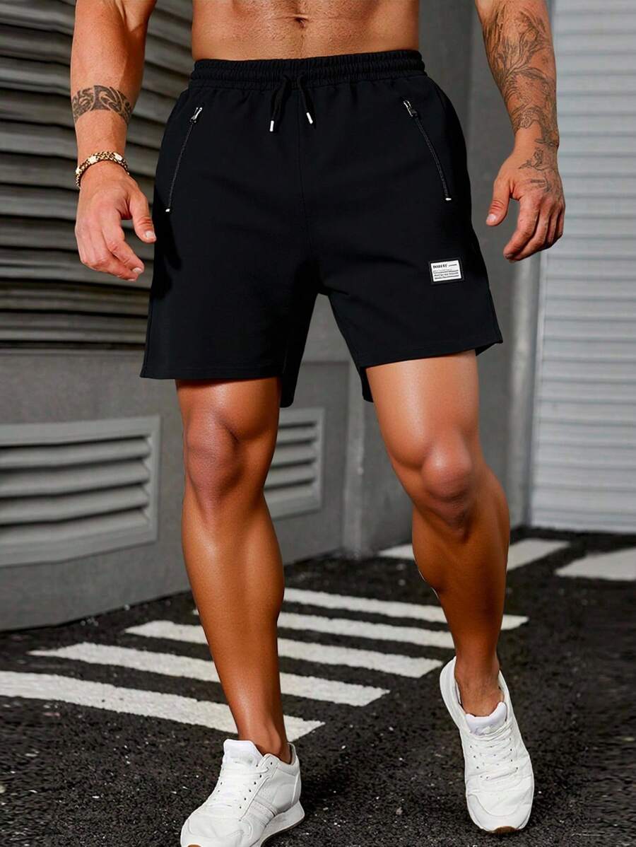 RueChic Shorts de moda de estilo regular con bolsillo con cremallera y cintura con cordón para hombre, regalo para el novio