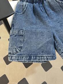 SHEIN 小男孩字母印花、撞色心形设计短袖 T 恤和牛仔裤 2 件套、母子装（单独出售） - 彩色 - 查看 6