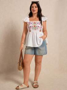 Elaquor Plus Size Women Summer Fashion Top - White - View 4