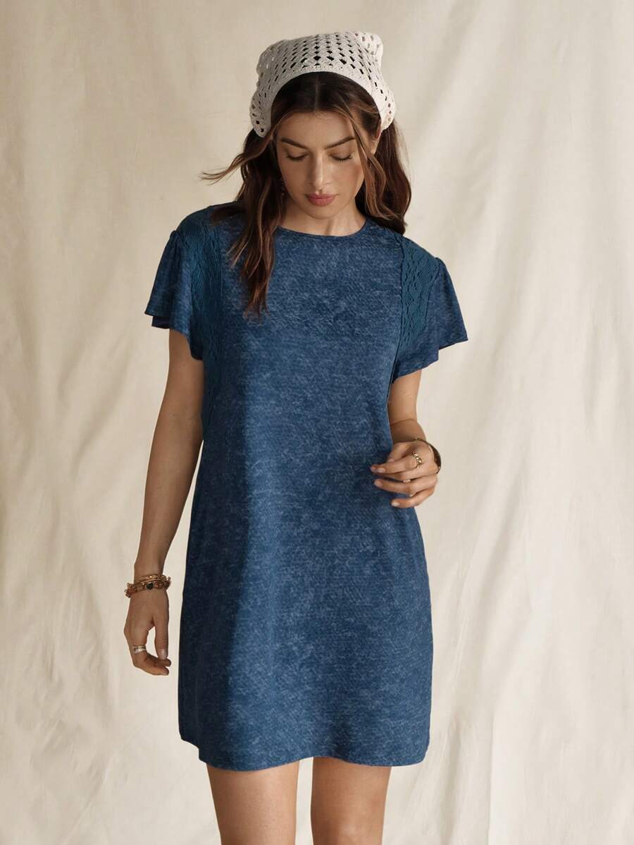 Wildy 新款夏季美式西部牛仔风格蓝色短款迷你连衣裙乡村装女士休闲连衣裙母亲节装简约连衣裙 - 藍色 - 查看 1