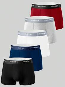 Manfinity Underwear&Sleepwear Basics Set de 5 calzoncillos tipo bóxer para hombre con cintura elástica y letras en colores contrastantes, cómodos