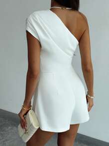Aloruh Spring/Summer Casual Commuter Office Outfit White Sleeveless Ruffled Jumpsuit For Women - White - View 2