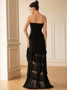 Aveloria Rosie New Stylish Elegant Floral Halter Dress, Feminine Ruched Asymmetric Hem Chiffon Lightweight Vacation Cocktail Dress With Waist Drawstring   Old Money Style For Summer