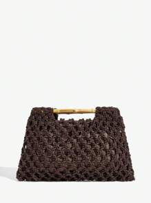 SHEIN SXY Women's Casual Hollow-Out Woven Clutch - Coffee Brown - View 5