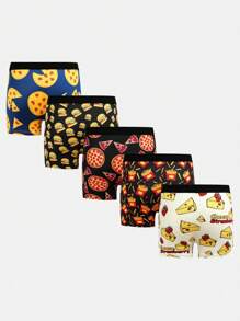 Tween Boy Hamburger Pizza Print Elastic Waist Briefs