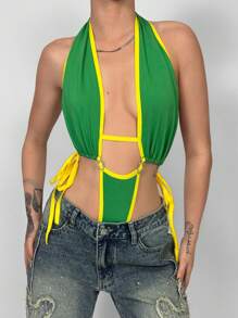 EgrlEra Women's Sexy Backless Halter Neck Bodysuit, Suitable For Beach & Sport